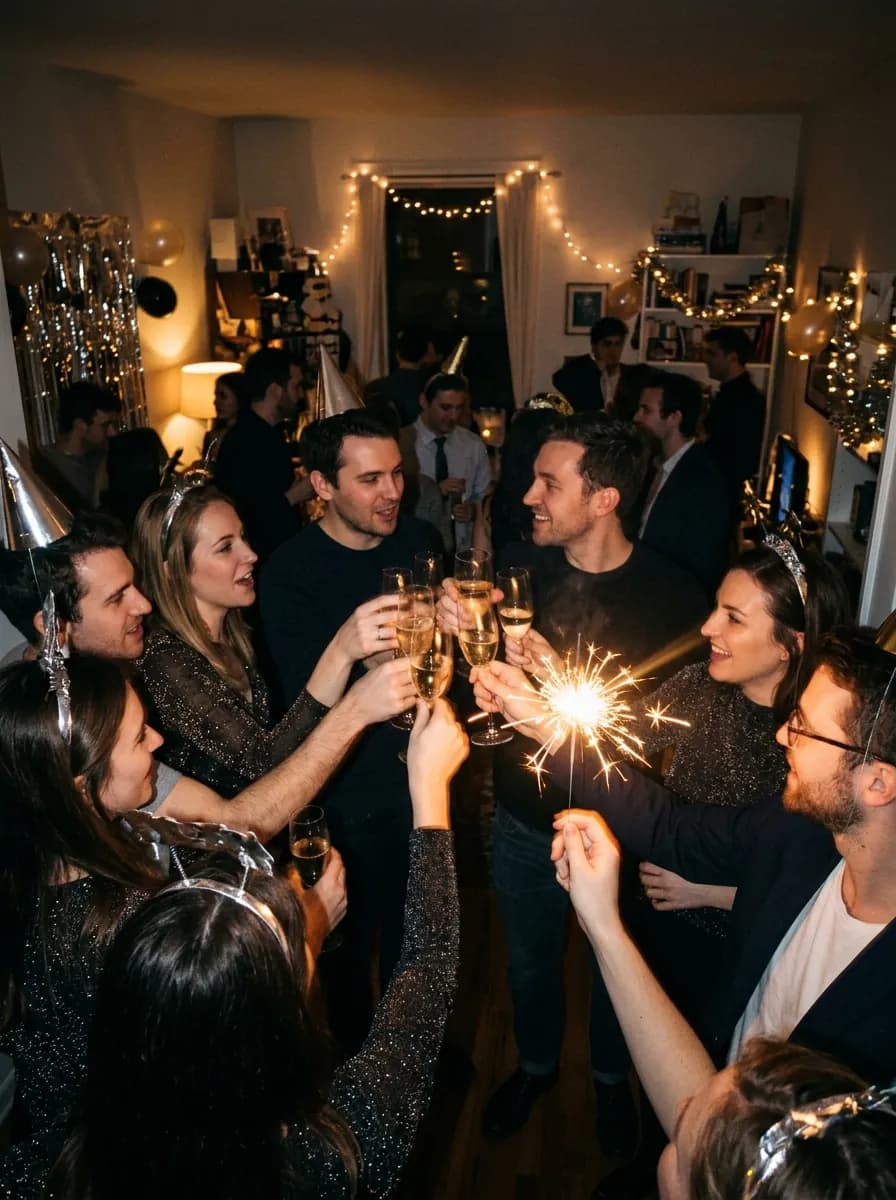 Un brindisi con le stelline accese, a una festa in casa